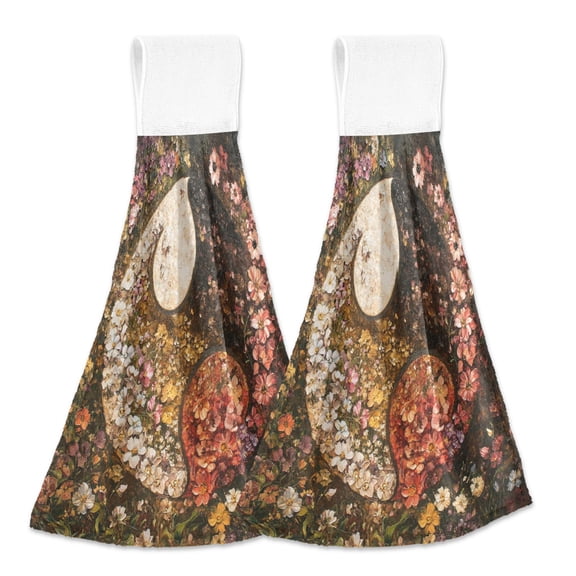 BZSMCE Hanging Hand Towels Fashion Harmony in Nature Pattern 2-Pack - Velcro Style Bathroom Kitchen Towels