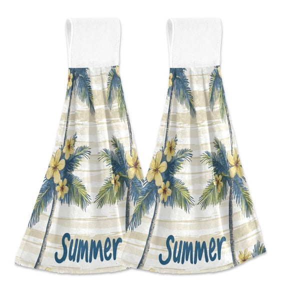 BZSMCE Hanging Hand Towels Fashion Island Blooms Pattern 2-Pack - Velcro Style Bathroom Kitchen Towels