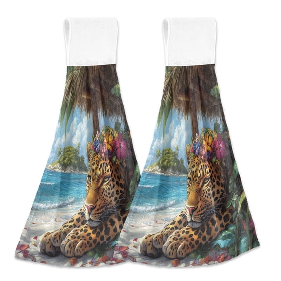BZSMCE Hanging Hand Towels Fashion Island King Pattern 2-Pack - Velcro Style Bathroom Kitchen Towels