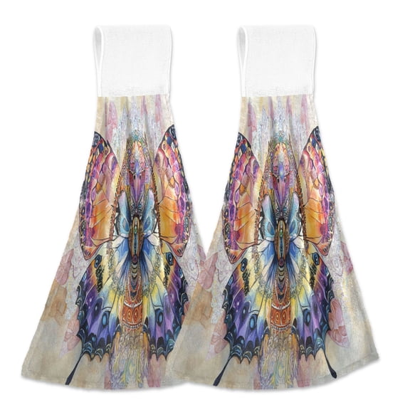 BZSMCE Hanging Hand Towels Fashion Mandala Butterfly Pattern 2-Pack - Velcro Style Bathroom Kitchen Towels