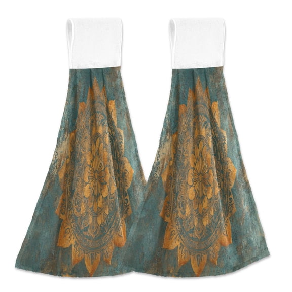 BZSMCE Hanging Hand Towels Fashion Mandala Pattern Pattern 2-Pack - Velcro Style Bathroom Kitchen Towels