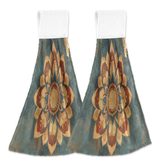 BZSMCE Hanging Hand Towels Fashion Mandala Pattern Pattern 2-Pack - Velcro Style Bathroom Kitchen Towels