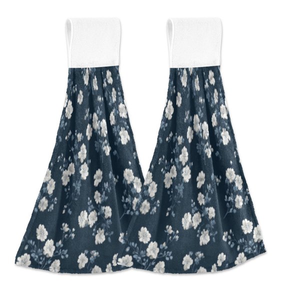 BZSMCE Hanging Hand Towels Fashion Midnight Blossom Tapestry Pattern 2-Pack - Velcro Style Bathroom Kitchen Towels