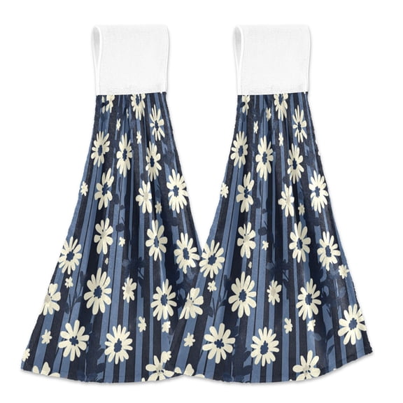 BZSMCE Hanging Hand Towels Fashion Midnight Daisy Dance Pattern 2-Pack - Velcro Style Bathroom Kitchen Towels