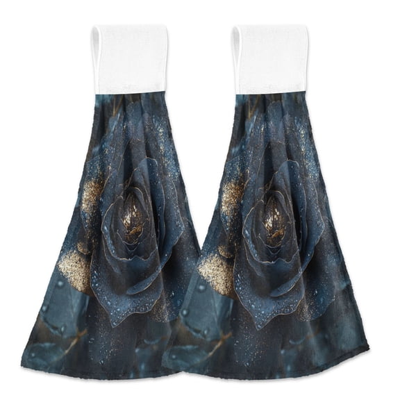 BZSMCE Hanging Hand Towels Fashion Midnight Elegance Pattern 2-Pack - Velcro Style Bathroom Kitchen Towels