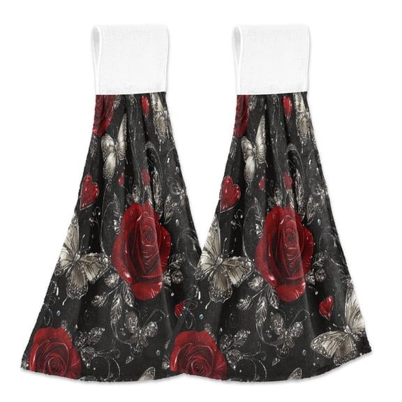 BZSMCE Hanging Hand Towels Fashion Midnight Garden Whispers Pattern 2-Pack - Velcro Style Bathroom Kitchen Towels