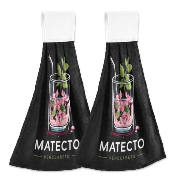 BZSMCE Hanging Hand Towels Fashion Mint & Flower Pattern 2-Pack - Velcro Style Bathroom Kitchen Towels