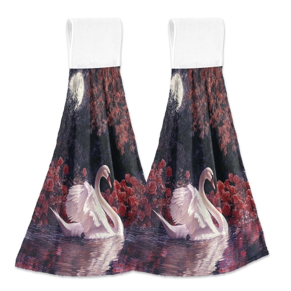BZSMCE Hanging Hand Towels Fashion Moonlit Grace Pattern 2-Pack - Velcro Style Bathroom Kitchen Towels