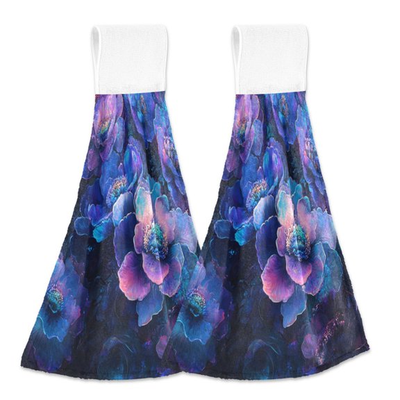 BZSMCE Hanging Hand Towels Fashion Mystical Twilight Blooms Pattern 2-Pack - Velcro Style Bathroom Kitchen Towels