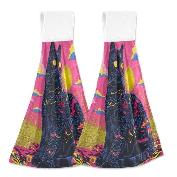 BZSMCE Hanging Hand Towels Fashion Neon Dreams Pattern 2-Pack - Velcro Style Bathroom Kitchen Towels