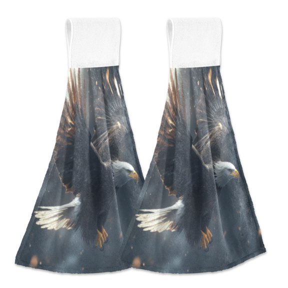 BZSMCE Hanging Hand Towels Fashion Night Flight Pattern 2-Pack - Velcro Style Bathroom Kitchen Towels