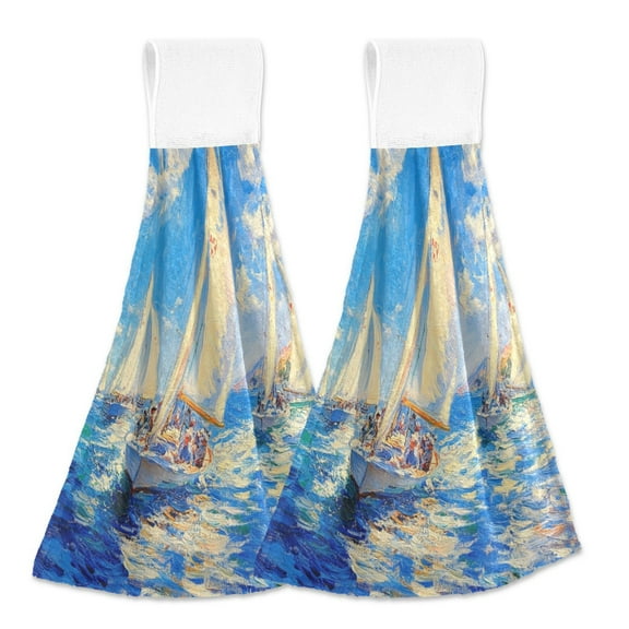 BZSMCE Hanging Hand Towels Fashion Ocean Breeze Regatta Pattern 2-Pack - Velcro Style Bathroom Kitchen Towels