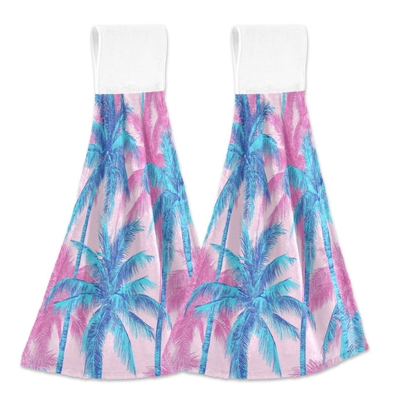 BZSMCE Hanging Hand Towels Fashion Palm Paradise Pattern 2-Pack - Velcro Style Bathroom Kitchen Towels