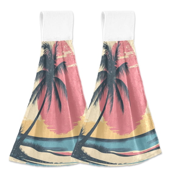 BZSMCE Hanging Hand Towels Fashion Palm Shadows Pattern 2-Pack - Velcro Style Bathroom Kitchen Towels