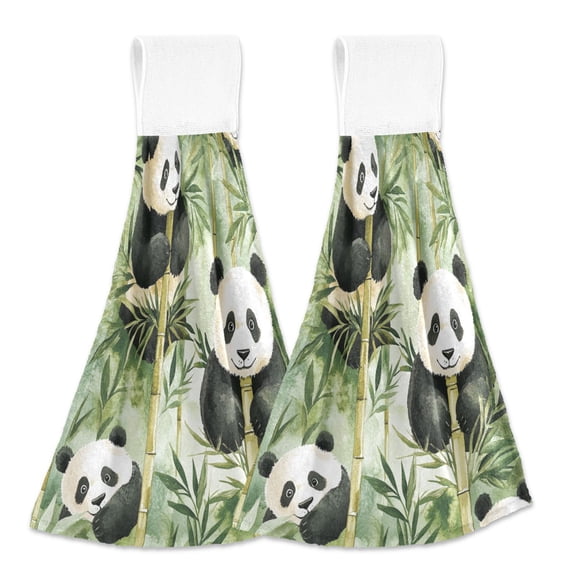 BZSMCE Hanging Hand Towels Fashion Pandas Among Bamboo Bliss Pattern 2-Pack - Velcro Style Bathroom Kitchen Towels