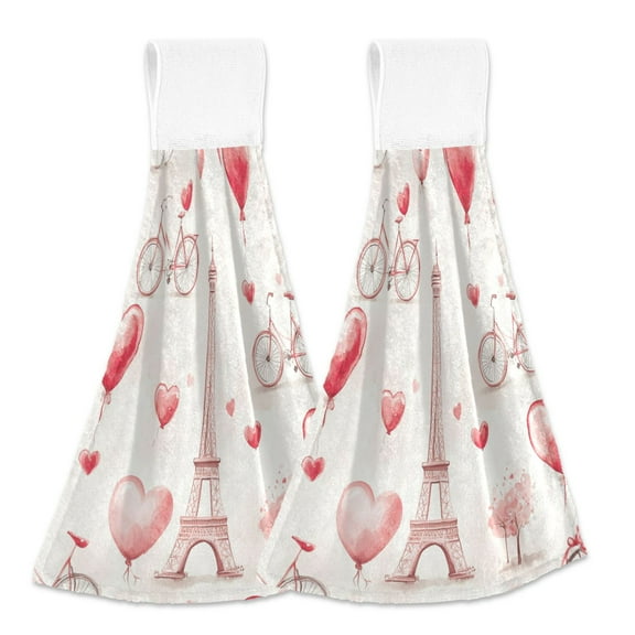 BZSMCE Hanging Hand Towels Fashion Parisian Romance Pattern 2-Pack - Velcro Style Bathroom Kitchen Towels