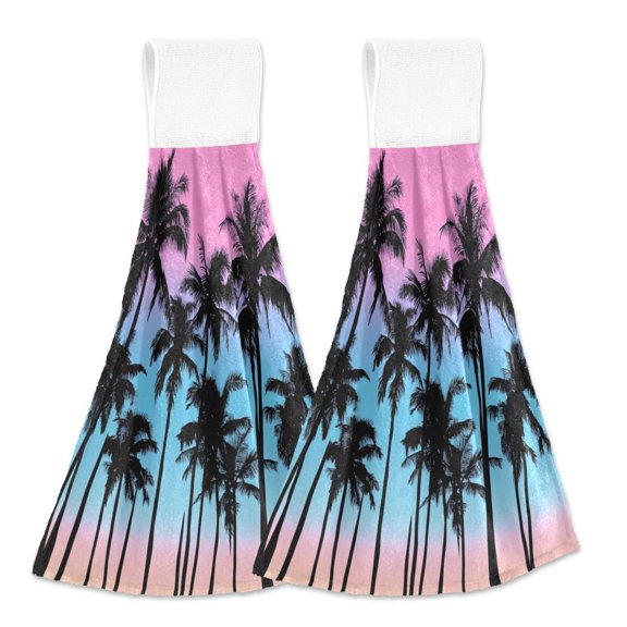 BZSMCE Hanging Hand Towels Fashion Pastel Paradise Pattern 2-Pack - Velcro Style Bathroom Kitchen Towels