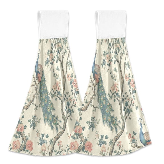 BZSMCE Hanging Hand Towels Fashion Peacock Paradise Pattern 2-Pack - Velcro Style Bathroom Kitchen Towels