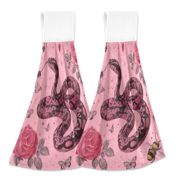 BZSMCE Hanging Hand Towels Fashion Pink Eden Tangles Pattern 2-Pack - Velcro Style Bathroom Kitchen Towels