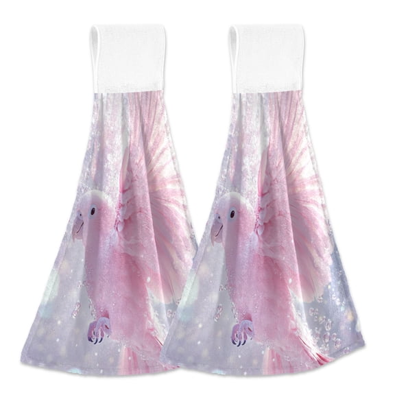 BZSMCE Hanging Hand Towels Fashion Pink Feathers and Sparkles Pattern 2-Pack - Velcro Style Bathroom Kitchen Towels