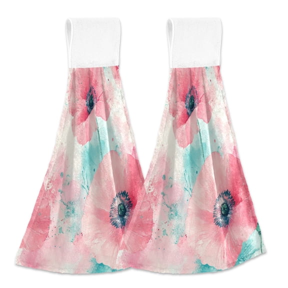 BZSMCE Hanging Hand Towels Fashion Poppy Splash Pattern 2-Pack - Velcro Style Bathroom Kitchen Towels