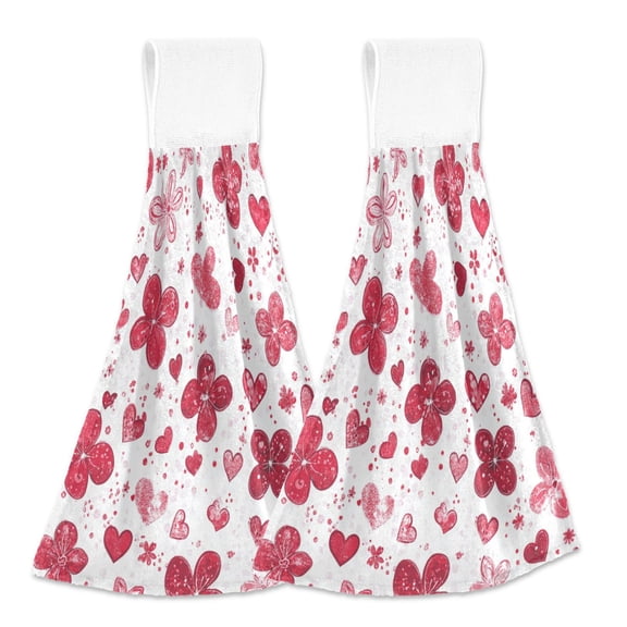 BZSMCE Hanging Hand Towels Fashion Poppy Symphony Pattern 2-Pack - Velcro Style Bathroom Kitchen Towels