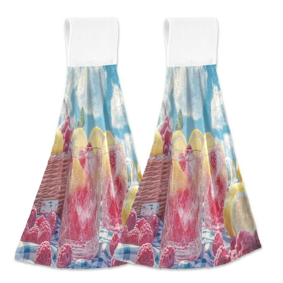 BZSMCE Hanging Hand Towels Fashion Raspberry Lemonade Summer Drink Pattern 2-Pack - Velcro Style Bathroom Kitchen Towels