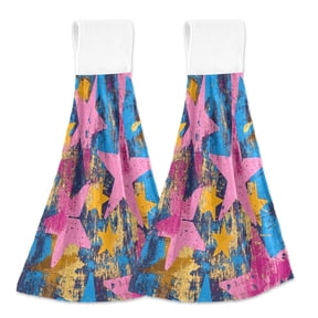 BZSMCE Hanging Hand Towels Fashion Retro Star Spectrum Pattern 2-Pack - Velcro Style Bathroom Kitchen Towels