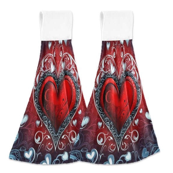 BZSMCE Hanging Hand Towels Fashion Romantic Flourish Pattern 2-Pack - Velcro Style Bathroom Kitchen Towels
