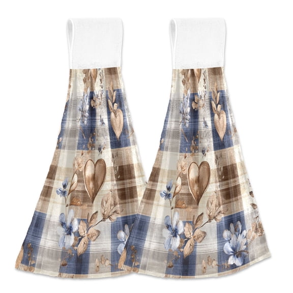 BZSMCE Hanging Hand Towels Fashion Rustic Hearts and Floral Harmony Pattern 2-Pack - Velcro Style Bathroom Kitchen Towels