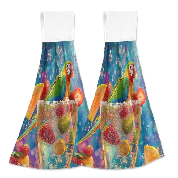 BZSMCE Hanging Hand Towels Fashion Sparkling Summer Sips Pattern 2-Pack - Velcro Style Bathroom Kitchen Towels
