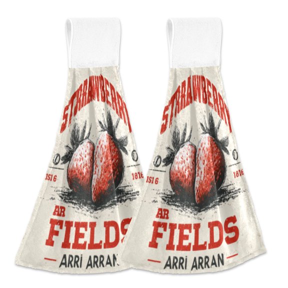 BZSMCE Hanging Hand Towels Fashion Strawberry Fields Forever Pattern 2-Pack - Velcro Style Bathroom Kitchen Towels