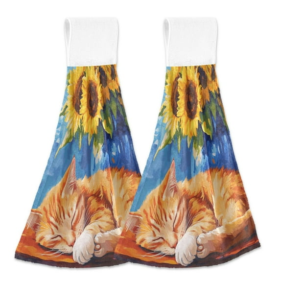 BZSMCE Hanging Hand Towels Fashion Sunflower Dreams Pattern 2-Pack - Velcro Style Bathroom Kitchen Towels