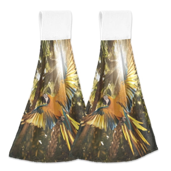 BZSMCE Hanging Hand Towels Fashion Sunlit Parrot in The Forest Canopy Pattern 2-Pack - Velcro Style Bathroom Kitchen Towels