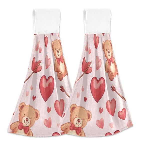 BZSMCE Hanging Hand Towels Fashion Sweetheart Bears Pattern 2-Pack - Velcro Style Bathroom Kitchen Towels