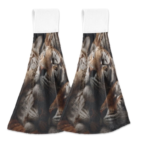 BZSMCE Hanging Hand Towels Fashion Tiger Huddle Pattern 2-Pack - Velcro Style Bathroom Kitchen Towels