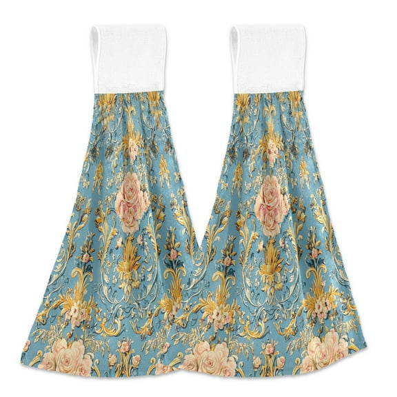 BZSMCE Hanging Hand Towels Fashion Timeless Beauty: Floral Damask Pattern 2-Pack - Velcro Style Bathroom Kitchen Towels