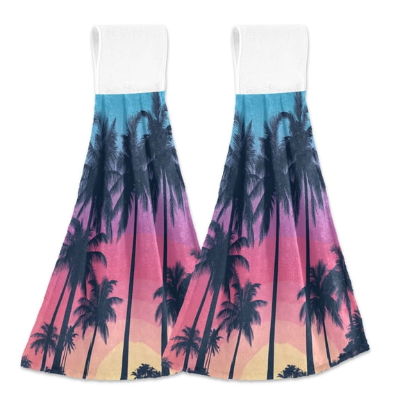 BZSMCE Hanging Hand Towels Fashion Twilight Oasis Pattern 2-Pack - Velcro Style Bathroom Kitchen Towels