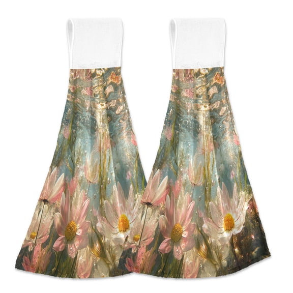 BZSMCE Hanging Hand Towels Fashion Underwater Flowers and Bubbles Pattern 2-Pack - Velcro Style Bathroom Kitchen Towels