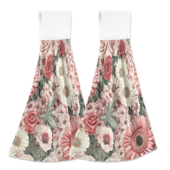 BZSMCE Hanging Hand Towels Fashion Various Of Floral Pattern 2-Pack - Velcro Style Bathroom Kitchen Towels