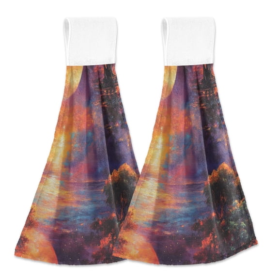 BZSMCE Hanging Hand Towels Fashion Vibrant Panda Express Pattern 2-Pack - Velcro Style Bathroom Kitchen Towels
