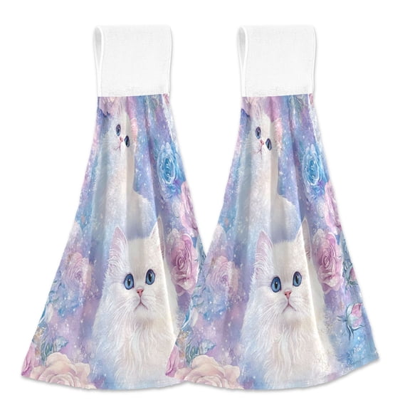 BZSMCE Hanging Hand Towels Fashion Whimsical Cat Garden Pattern 2-Pack - Velcro Style Bathroom Kitchen Towels