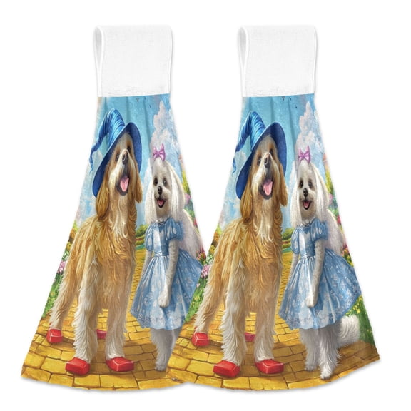 BZSMCE Hanging Hand Towels Fashion Whimsical Friends Pattern 2-Pack - Velcro Style Bathroom Kitchen Towels