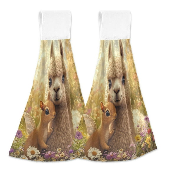 BZSMCE Hanging Hand Towels Fashion Whimsical Friends Pattern 2-Pack - Velcro Style Bathroom Kitchen Towels