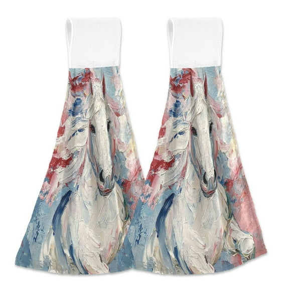 BZSMCE Hanging Hand Towels Fashion Whimsical Gallop Pattern 2-Pack - Velcro Style Bathroom Kitchen Towels