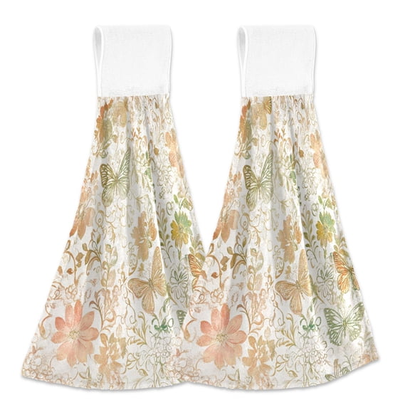 BZSMCE Hanging Hand Towels Fashion Whimsical Garden Butterflies Pattern 2-Pack - Velcro Style Bathroom Kitchen Towels
