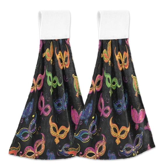 BZSMCE Hanging Hand Towels Fashion Whimsical Masks Pattern 2-Pack - Velcro Style Bathroom Kitchen Towels