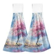 BZSMCE Hanging Hand Towels Fashion Whispers Of Spring Pattern 2-Pack - Velcro Style Bathroom Kitchen Towels