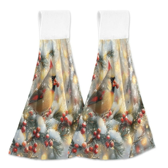 BZSMCE Hanging Hand Towels Fashion Winter Cardinal Pattern 2-Pack - Velcro Style Bathroom Kitchen Towels