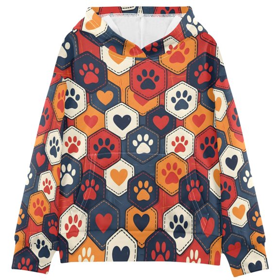 BZSMCE Heart-shaped Checkered Pattern Print Hoodie Casual Pullover Sweatshirt With Kangaroo Pocket